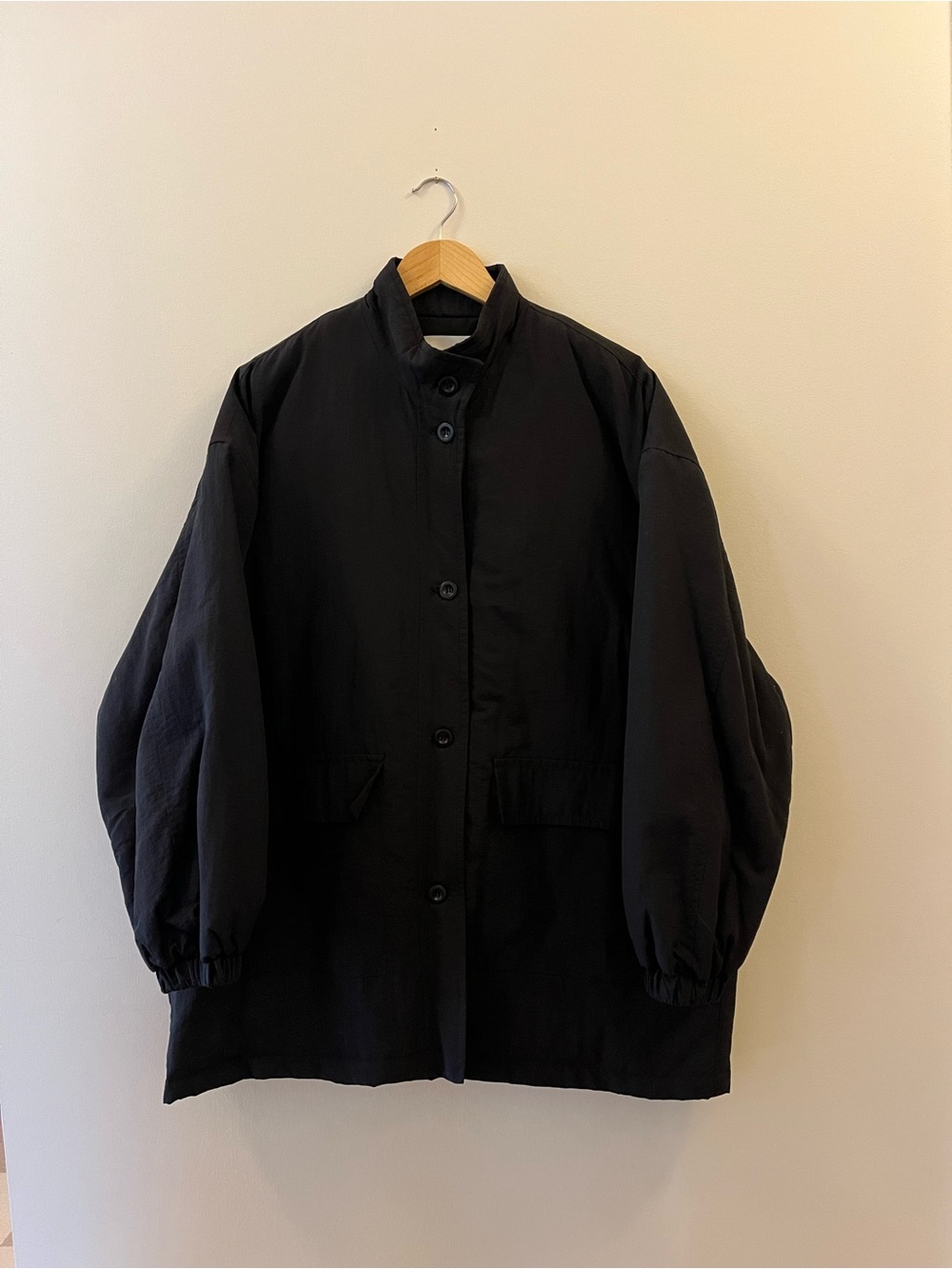 OAK + FORT Black Oversized Light Puffer Jacket with Stand Collar